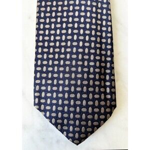 Lands' End Navy Blue  Tan Print Men's Silk Neck Tie  NEW